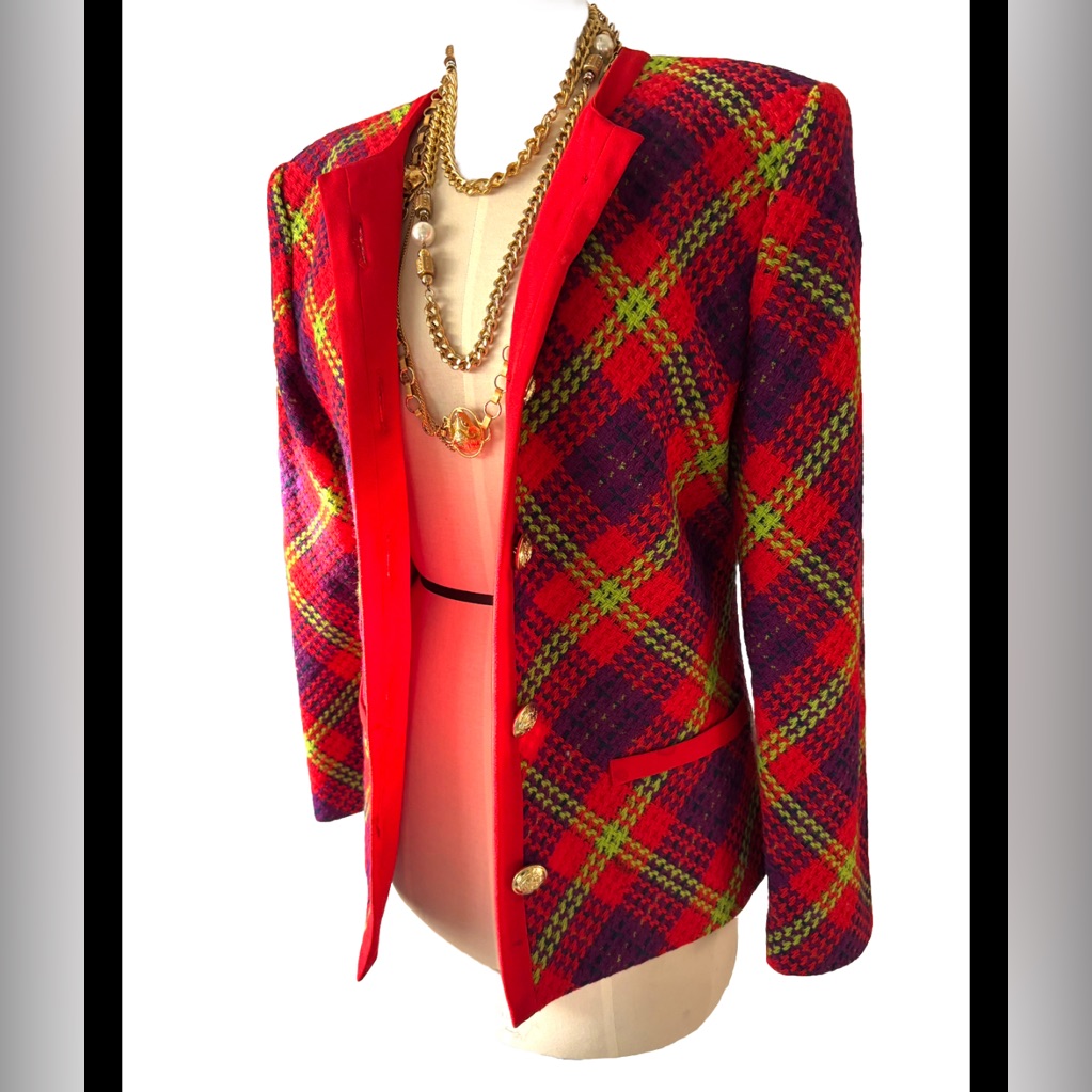 Vintage Arnold Scaasi Blazer Jacket Wool Tweed Blazer With Gold Buttons — image 3 of 8